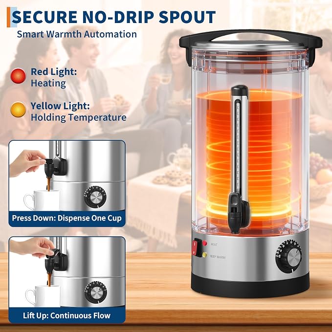110 Cup Commercial Coffee Urn, 16L/4.2 Gal Large Capacity Stainless Steel Coffee Maker, Double-Wall Insulated Thermal Carafe for Wedding, Catering, Buffet, Events & Party Gatherings