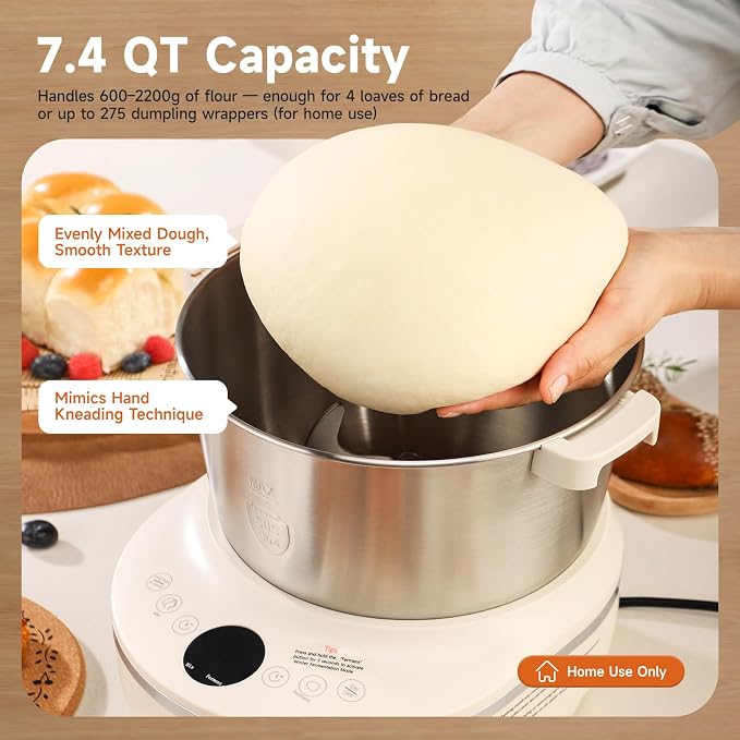 Joydeem HMJ-A701 Electric Dough Maker (7.4Qt) with Ferment Function - Ideal for Bread, Pizza, Sourdough & Dumpling Dough Mixer