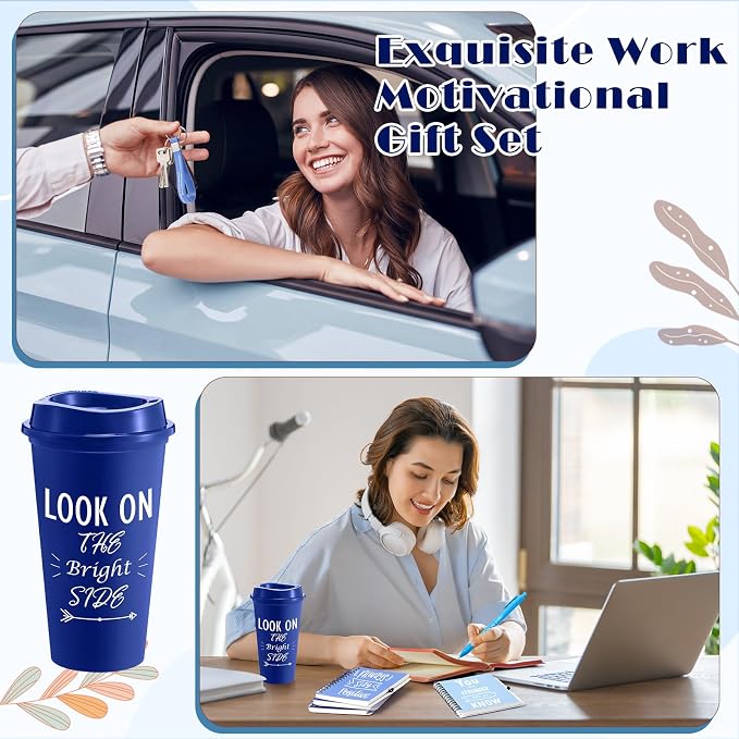 Skylety 12 Sets/48 Pcs Employee Appreciation Gift Baskets Bulk 16oz Inspirational Coffee Cup with Spiral Notebook, Pen & Keychain, Thank You Gifts for Staff, Teacher,Coworker, Team (Gradient Blue)