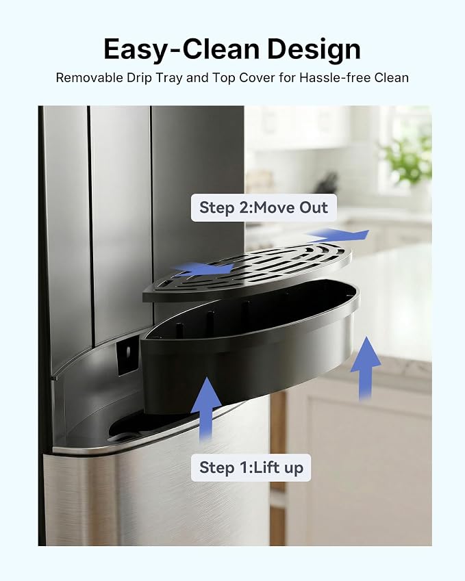 EUHOMY Bottom Loading Water Cooler Dispenser for 5 Gallon Bottle, 3 Temperature Freestanding Hot and Cold Water Dispenser with Stainless Steel Tank & Child Lock for Home Office, Black
