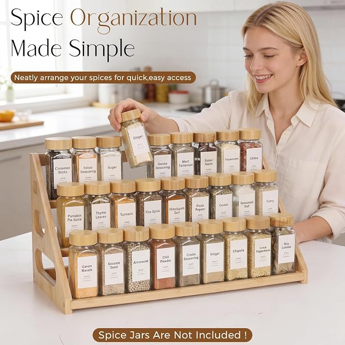 Spice Organizer, Bamboo 3 Tier Spice racks, Kitchen Seasoning Spices Rack, Suitable for Spice Organizers Such as Sitchen Countertops, Stoves, Sorage Rooms (M)