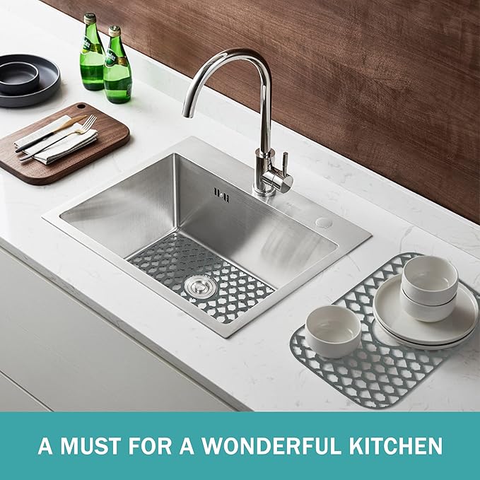SAMSIER Silicone Sink Protectors Mats (13x11 & 14x12 & 16x12 & 18x16 & 19x14 & 21x16 & 22x13 & 25x16 & 26x14 & 28x14 & 30x16) for Bottom of Kitchen Sink (19”x13”, Center Drain)