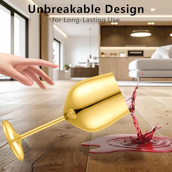 UNISWEET Stainless Steel Wine Glasses Set of 6 with 1 Corkscrew Gold | 17 oz Unbreakable Metal Wine Goblets, Reusable & Sturdy, Ideal for Outdoor, Travel, Camping, Pool, Gift for Wine Lovers