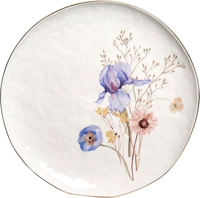 Sango 12-Piece Luxury Porcelain Dinnerware Set for 4- Glossy White Plates and Bowls Sets with Wildflower Patterns and Gold Rims, Ceramic Dish Set, Elegant Dishes for Everyday Dining, Gansevoort