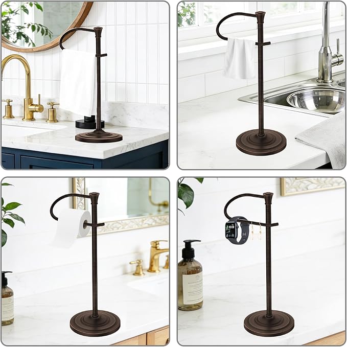 Bronze Bath Hand Towel Holder Stand,Stainless Steel 16 Inch Free Standing Towel Rack,Heavy Weight Towel Bar for Bathroom Vanity Countertop &Kitchen