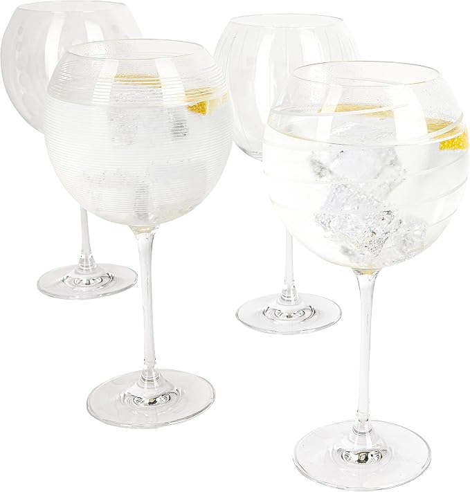 MIKASA 5159316 Cheers Set of 4 Crystal Balloon Gin Glasses, Silver