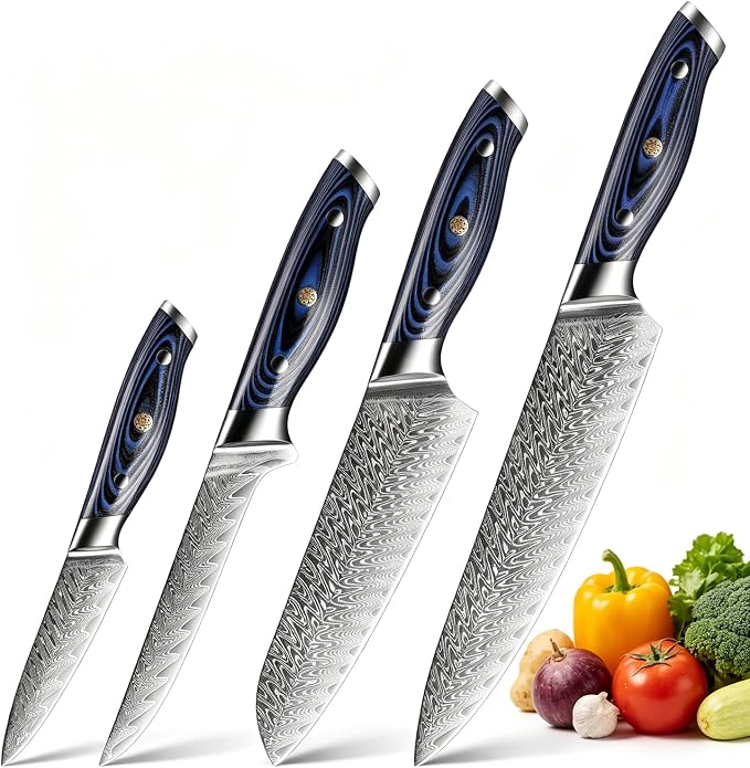 XITUO Damascus VG10 Steel Knife Set, 4-Piece Japanese Kitchen Knives with Ergonomic G10 Handle - Includes Chef, Santoku, Utility & Boning Knife, Ultra-Sharp Professional Cooking Tools