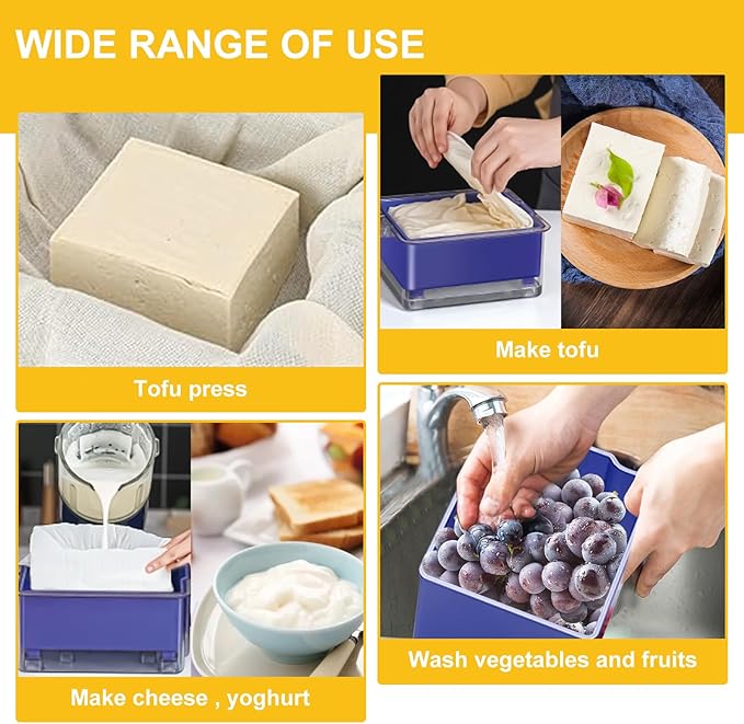 Tofu Press for Vegan, Dishwasher Safe & BPA Free Tofu Press Adjustable Tofu Maker for Firm or Extra Firm Tofu 2 Level Pressure Tofu Press Box with Water Drainer BPA Free