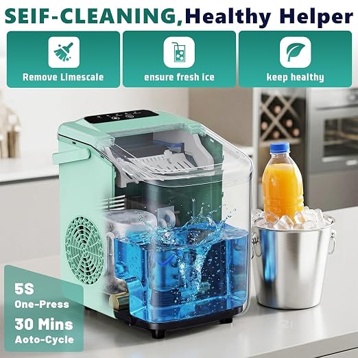 OLIXIS Countertop Ice Maker with Self-Cleaning, Portable Ice Maker Machine with Ice Scoop, 26Lbs/24H, 9 Cubes in 6 Mins, 2 Sizes of Bullet Ice for Home, Kitchen, Office