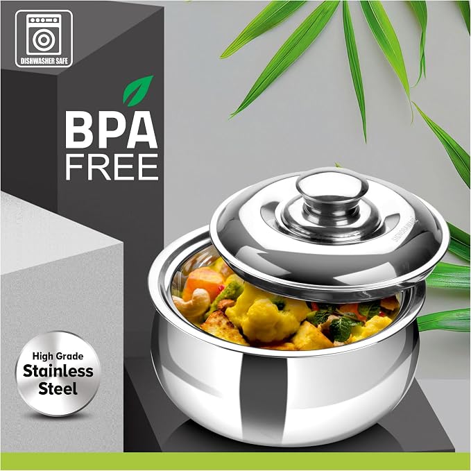 SIGNORA WARE Large Insulated Casserole Dish with Lid 1500ml. Stainless steel Hot Pot Food Warmer/Cooler -Thermal Soup/Salad Serving Bowl Stainless Steel Hot Food Container–Best Gift Set for Moms