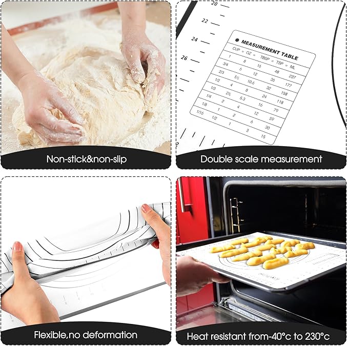 Dandat Rolling Pin with Adjustable Thickness Rings and Silicone Baking Pastry Mat Biscuit Cutter Bench Scraper Stainless Steel Dough Roller Rolling Pins for Baking Cookies Pie Pasta Pastries(Black)