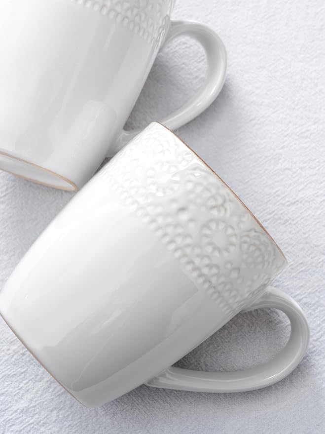 famiware Coffee Mugs Sets for 6, 12 oz Mug Set, Coffee Cups with Handle for Coffee, Tea, Cocoa and Milk, Microwave and Dishwasher Safe, White Floral (Pack of 2)