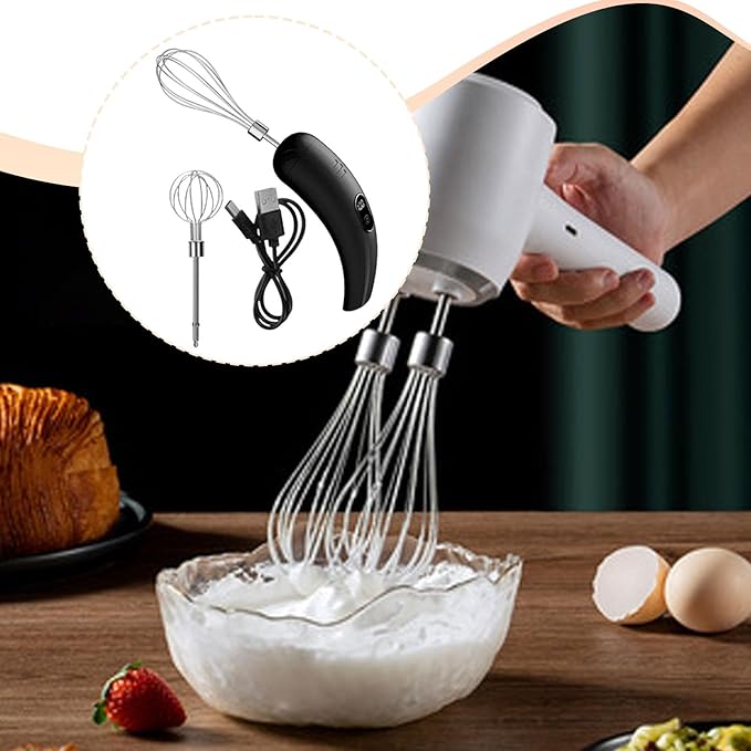 Electric Egg Beater Mini Handheld Milk Frother Cordless 5 Stainless Steel Whisk Attachment Suitable for Home, Black