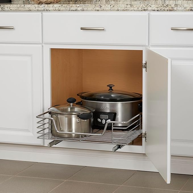 Home Decorators Collection Extra deep Sliding Organizer, 6" Hx20 Wx21 D, Chrome