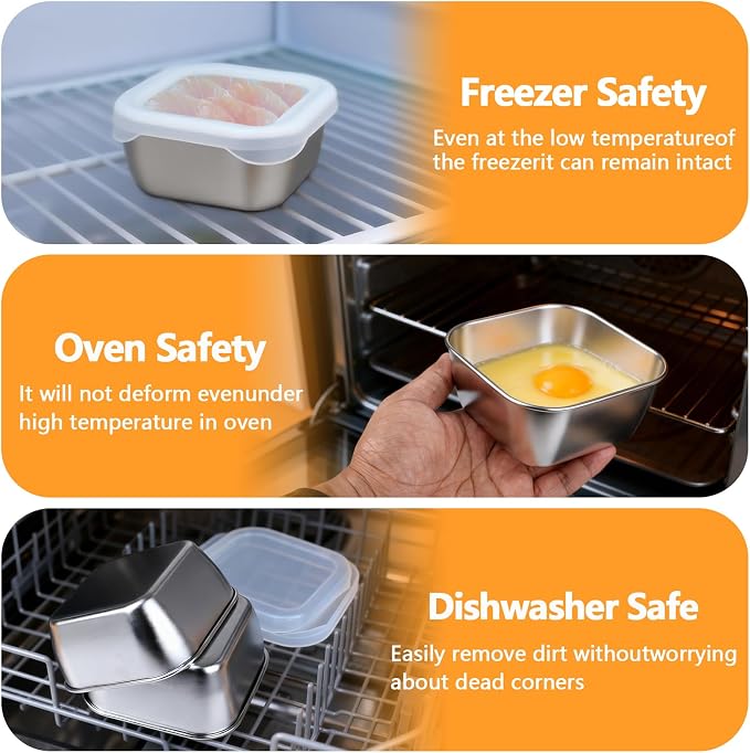 3 Pack 13.53 oz (400 ml) 304 Stainless Steel Snack Container – Leak-Proof, Grill & Oven Safe, Freezer & Dishwasher Safe, BPA-Free Silicone Lid, for Snacks, BBQ, Lunch, Camping, Baking