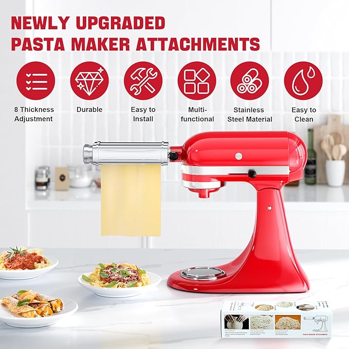 Pasta Maker Attachment for all KitchenAid Stand Mixer, including Pasta Sheet Roller