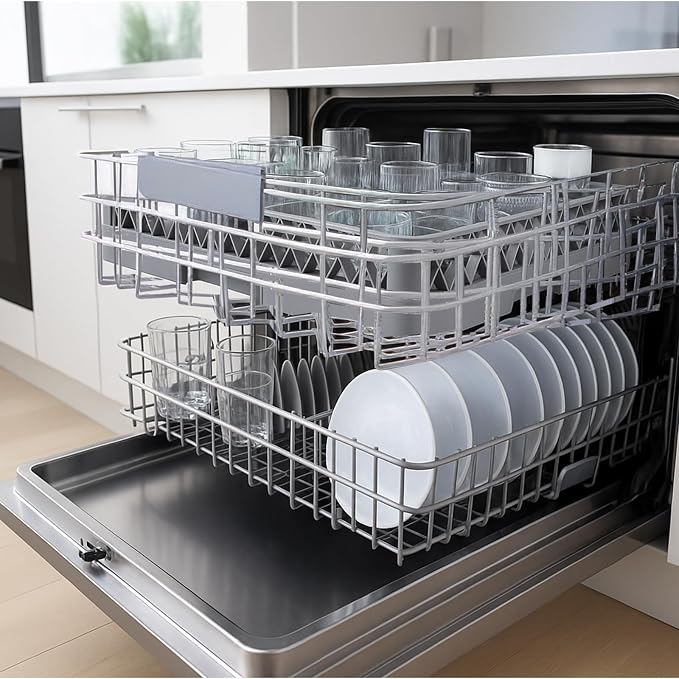 Aurelema Commercial Dishwasher Tray Rack, Commercial Dish Drying Rack, Polypropylene Full Size Flatware Tray for Hotel Canteen Kitchen Restaurant Tableware Plate and Bowl(25 Grid,Gray,1 Pack)
