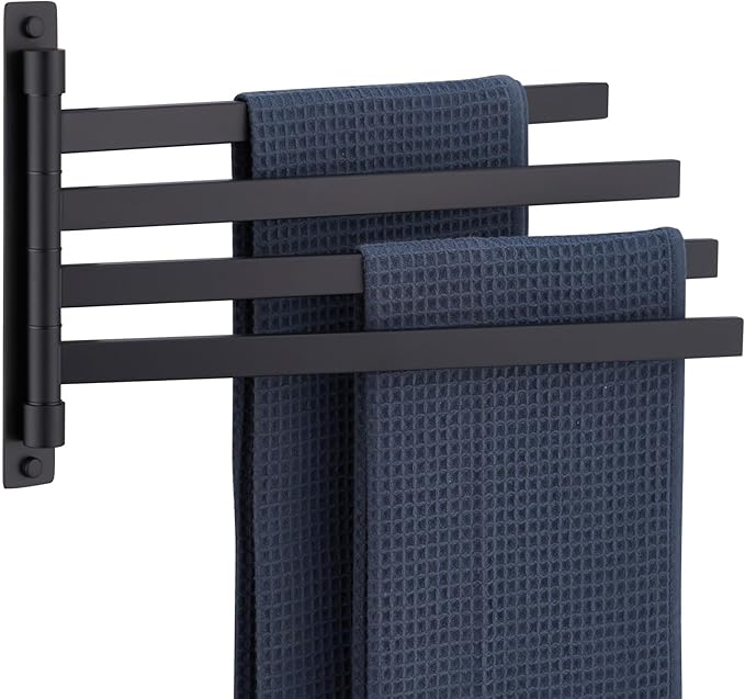 KOKOSIRI Bathroom Towel Bars Swivel Towel Rails Matte Black Swing Out Hand Towel Holder 4-Arm for Bath Kitchen Wall Stainless Steel B5007BK-A4