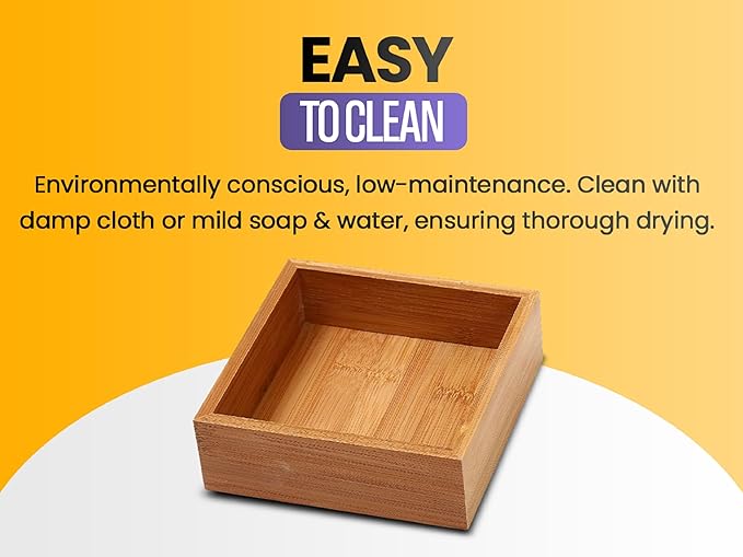 YBM Home Bamboo Drawer Organizer Storage Box for Kitchen Drawer, Junk Drawer, Office, Bedroom, Children Room, Craft, Sewing, and Bathroom, 2 Pack 10x14x2 inch
