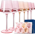 Pink wine glasses set-Pink Colored Wine Glasses Set of 6 -light peach wine glasses Gifts for Women Hand-Blown colored Glasses-Bachelorette, Party, Celebration, Birthday