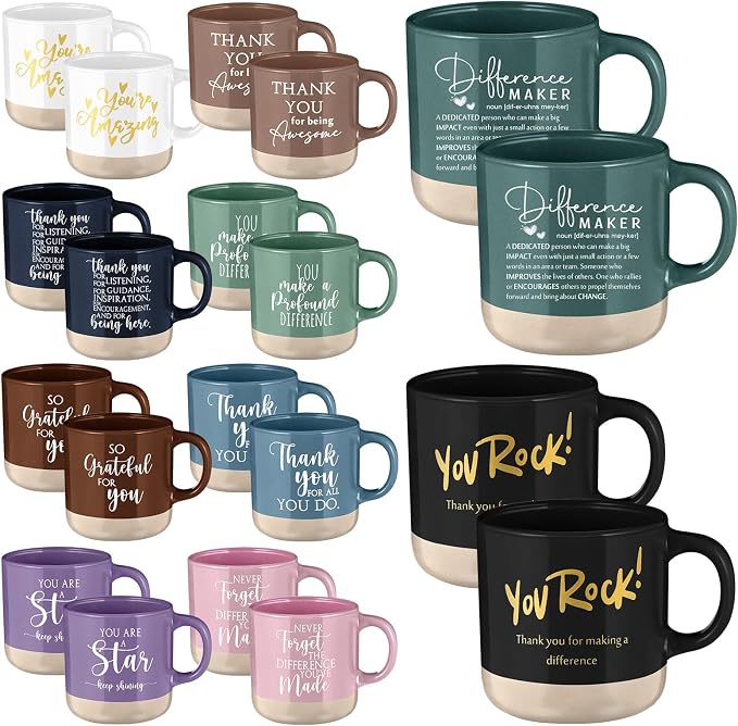 Didaey 20 Pcs Thank You Mugs Bulk Appreciation Gifts for Employee Coworkers Staff Teachers Motivational Ceramic Coffee Mugs Thank You Farewell Going Away Gifts for Coworkers(Bright)