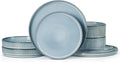 LIANYU Dinnerware Plates and Bowls Dishes Set, 8 Piece Elegant Stoneware Sets with Pasta Bowls for 2, Modern Ribbed Ceramic Dining Ware for Restaurant Wedding, Dishwasher Safe, Slate Blue