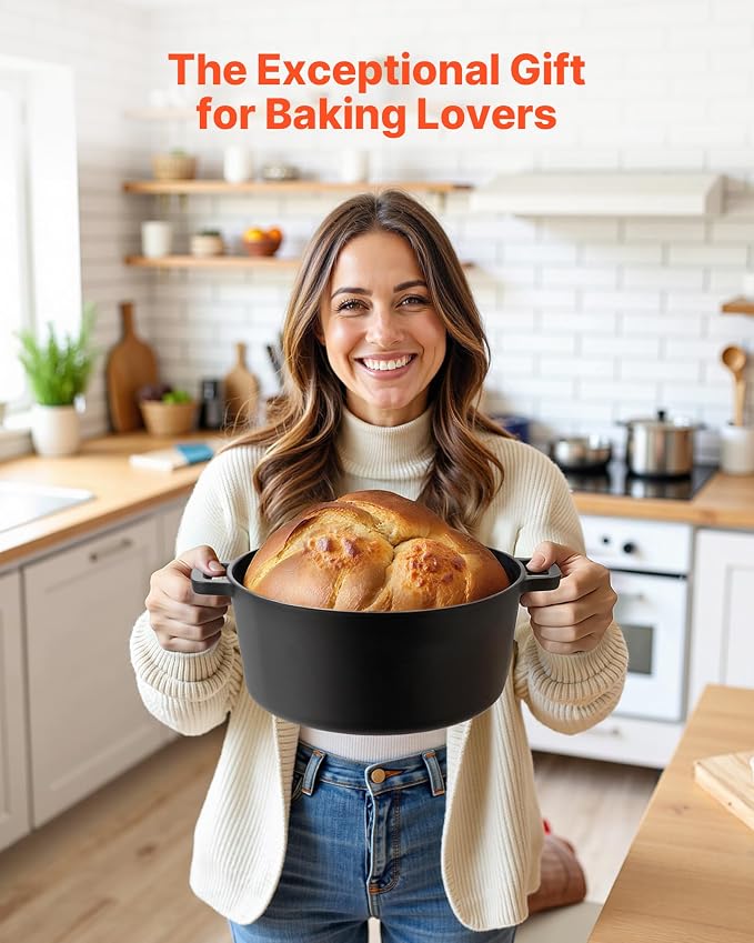 VEVOR Cast Iron Dutch Oven, 2-in-1 Pre-Seasoned Pot with Skillet Lid, 5QT Cookware Pan with Proofing Basket, Bread Baking Accessories, Bread-Oven Compatible 500℉