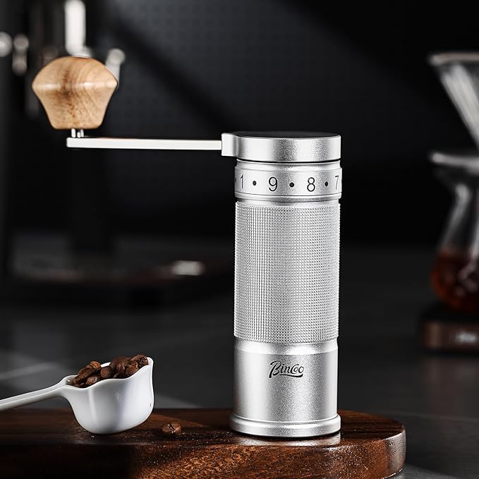 Bincoo Manual Coffee Grinder Manual Foldable Handle– Espresso Hand Coffee Grinder Burr,Compact and Portable for Home/Travel/Camping(Sliver)