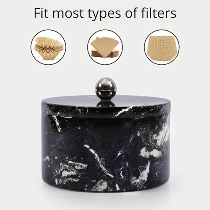 Marble Coffee Filter Holder – 6 inch Handmade Black Coffee Filter Holder with Lid, Storage Organizer for Kitchen Countertop & Bar Decor