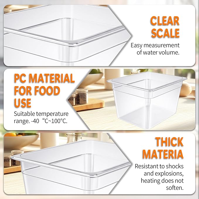 12 Quart Sous Vide Containers with Lid Compatible with Wancle Anova Nano AN500-US00 Pro 3.0 Mini Joule,most Instant Pot Sous Vide Cooker,BPA Free (Container with lid, 12 QT)