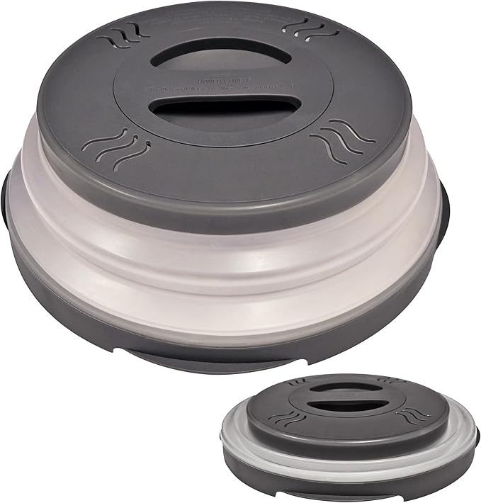 HOVER COVER Magnetic Microwave Splatter Cover with High Power, Strongest Magnetic Grip, Collapsible 12-Inch BPA-Free Food Lid, Vented Plate Guard, Dishwasher Safe, Space-Saving Storage - Gray