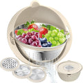 4-1 Colander with Bowl Set, Food Strainers and Colanders, Fruit Washing Bowl with Strainer, Rotatable Colander for Kitchen, Aesthetic Kitchen Gadget, Christmas & New Year Gifts - Beige