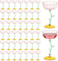 48 Pcs Pink Plastic Ribbed Coupe Glasses Detachable 7oz Flower Cocktail Glasses Modern Wavy Plastic Cocktail Coupes Disposable Martini Glasses Mimosa Glassware champagne goblets (48, PInk)
