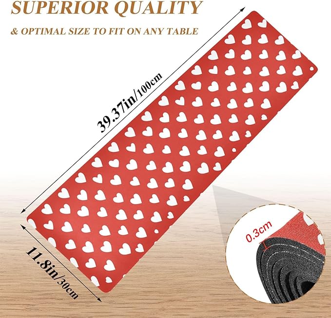 2-in-1 Table Runner Trivet for Hot Dishes Heat Resistant Hot Plate Mat Pad 39x12 Inch Waterproof Table Protector Trivets for Countertop Decorative Red Heart Valentine