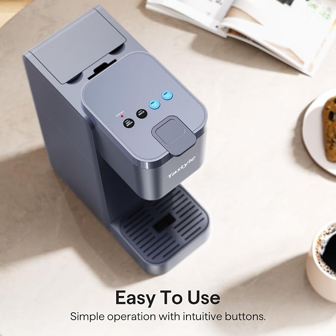 Tastyle Single Serve Coffee Maker for K Cup, Ground and Tea, Hot and Iced Coffee Machines with Bold Setting, 6 to 16 Oz Brew Sizes, Compact for Small Spaces, Gray (2.0 Version)