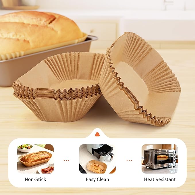 160Pcs 9.5x5 Bread Pan Liners+2 Pack Reusable Silicone Air fryer basket liners