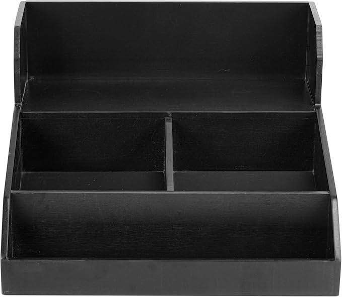 Restaurantware-15 x 14.25 x 9.25 Inch Coffee Condiment Organizer, 1 Countertop Tea Station Organizer - 3 Shelf, Heavy-Duty, Black Bamboo Coffee Bar Holder, For Breakrooms, Offices, or Homes,