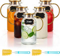 Lounsweer 5 Pack Glass Pitcher with Lid, 68 oz/ 2 Liter Vertical Stripes Water Pitcher with Yellow Handle Mini Rectangle Chalkboard Label and Sponge Cup Brush Housewarming Gifts, Hot and Cold Drinks