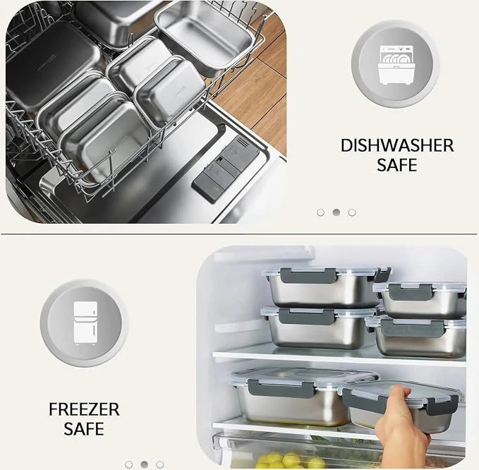 8 PCS Stainless Steel Lunch Box, 4-Size (58 /41 /24 /14Oz) Stackable Metal Bento Boxes BPA Free Dishwasher Safe, Food Storage Containers, Leakproof Reusable Meal Storage for Work,Travel (Gray)