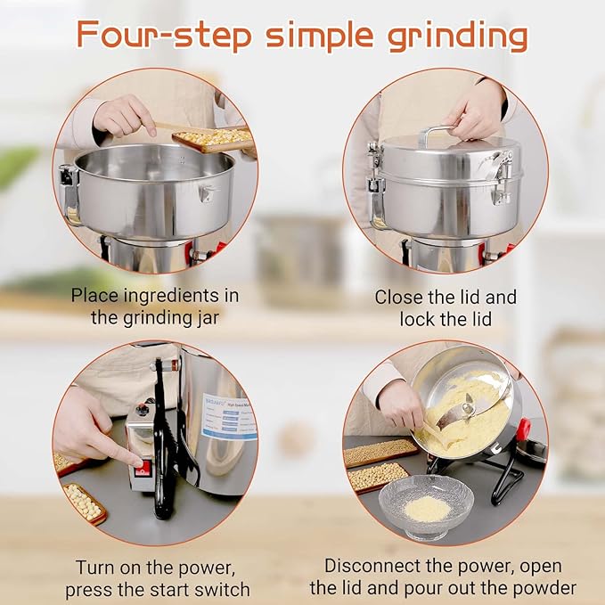 Electric Grain Mill Grinder 3000g High-speed Grain Spice Herb 4000W Dry Grinder Machine 304 Stainless Steel Superfine powder high-speed grain mill 36000r/min for Kitchen Home and Commercial