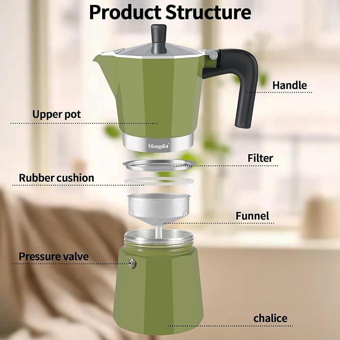 Mongdio Stovetop Espresso Maker Moka Pot, Stove Top Cuban Coffee Maker, Italian Greca Mocha Pot, 12 Espresso Cups, 20 oz - Green