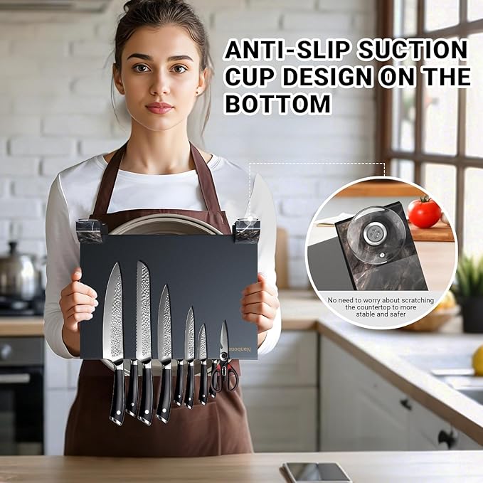 Black Magnetic Knife Block Stand Without Knives Black Double Sided Magnetic Knife Holder Rack for Kitchen Counter Stainless Steel Knife Magnetic Strip Display Stand Storage Organizer