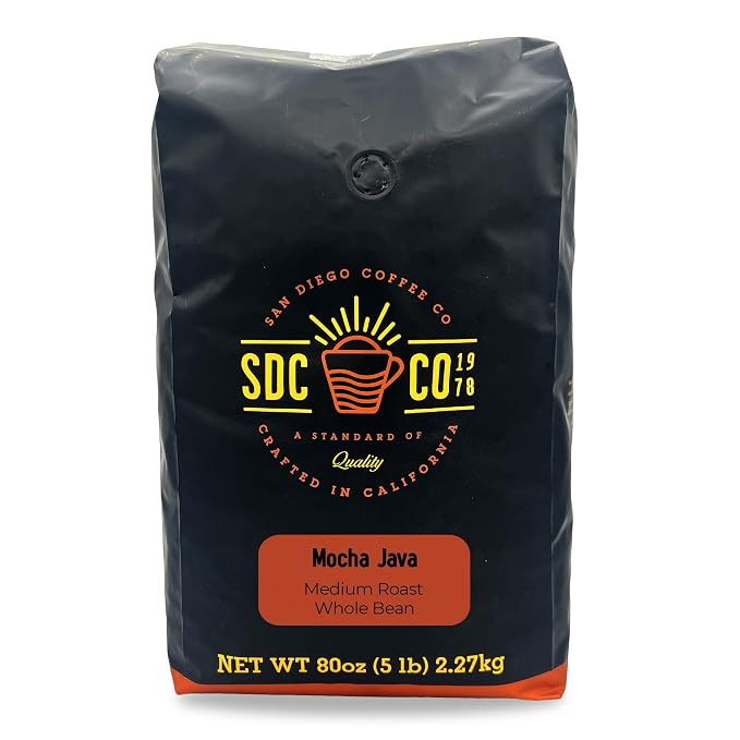 San Diego Coffee Mocha Java, Medium Roast, Whole Bean Coffee, 5-Pound Bag Café en grano tostado