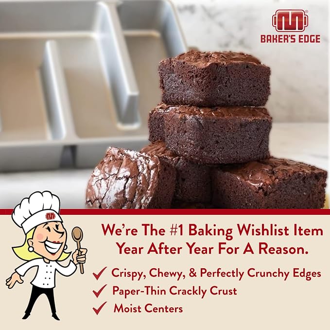 Baker's Edge Original All Edges Brownie Pan including lid, spatula & wedge | Includes Lid & Wedge, All Edges Design, Premium Double Nonstick Coating, Heavy Gauge Cast Aluminum