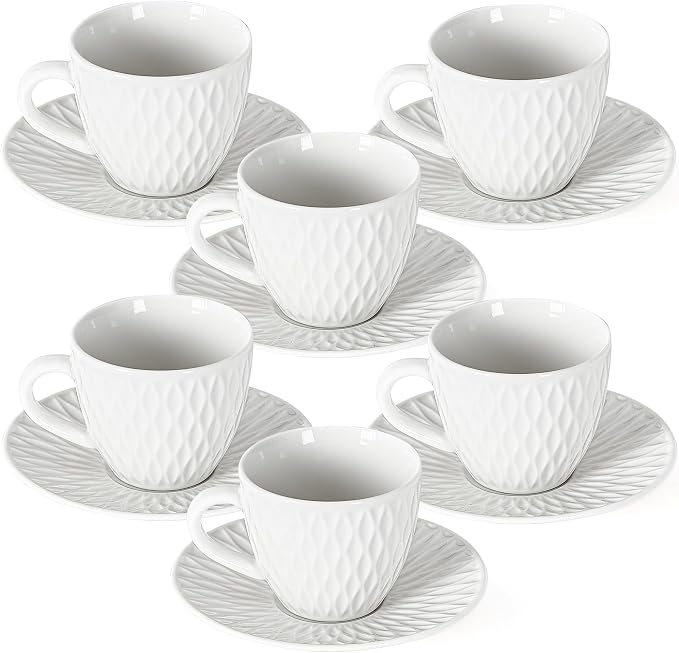 3-Ounce Espresso Cups Set of 6, Mini Coffee Cups with Saucers, Ceramic Demitasse Mugs Cappuccino Cup, Suit for Espresso Machine & Coffee Maker, Microwave Dishwasher Safe, Gift for Housewarming Wedding