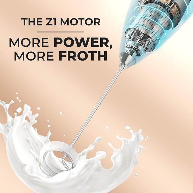 Zulay Kitchen Powerful Milk Frother Wand With 4 AA Duracell Batteries - Ultra Fast Handheld Drink Mixer - Electric Whisk Foam Maker for Coffee, Lattes, Cappuccino, Matcha & Creamer - Storm Blend