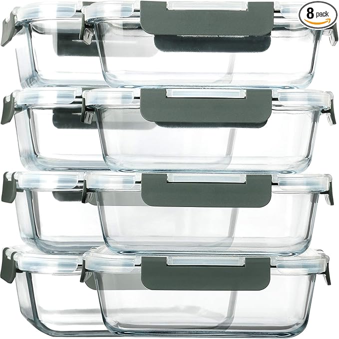 [8-Pack,30 oz]Glass Meal Prep Containers,Glass Food Storage Containers,Airtight lunch Containers with Lids, Microwave, Oven, Freezer and Dishwasher