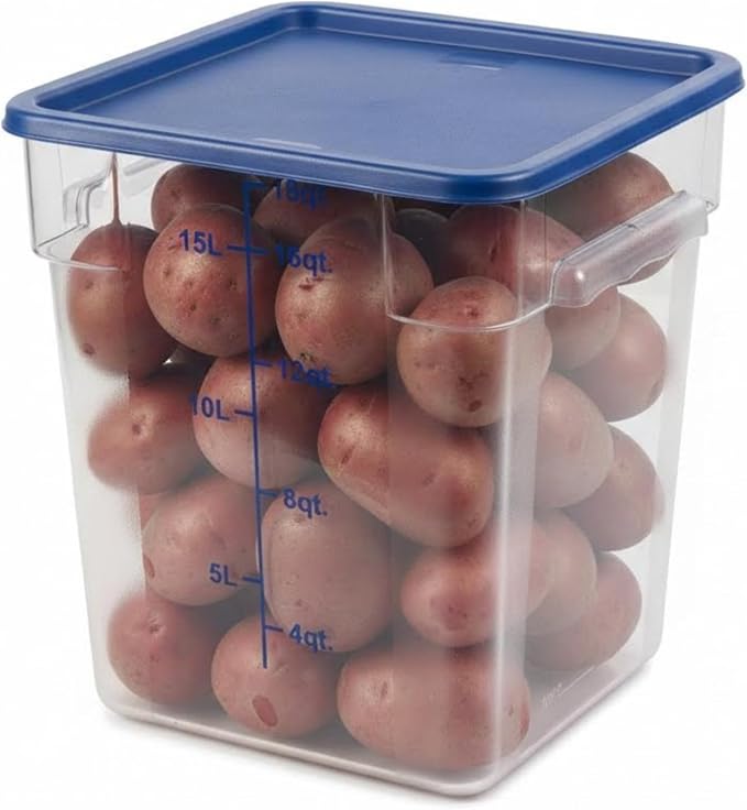 FSE 373-FCWL-18QT Food Container, 18 Qt Square Clear Storage Container with Measurement Markings, Stackable Space-Saving Design, Durable Construction, NSF