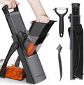 [All in 1] Upgraded Version Safe Mandoline Slicer for Kitchen, Adjustable Thickness. Veggie Slicer, Rapid Prep Mandoline, Detachable Blade, Cleaning Brush/Paring Knife (Black Knight)