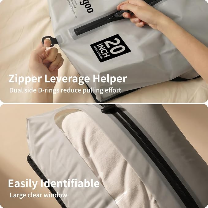 Vacuum Seal Bags for Travel with Pump, Light Grey, 20+20+28 | Reusable Nylon, Compression Packing Cubes, Odor & Waterproof, Space Saving for Suitcase & Backpack, 3Pcs